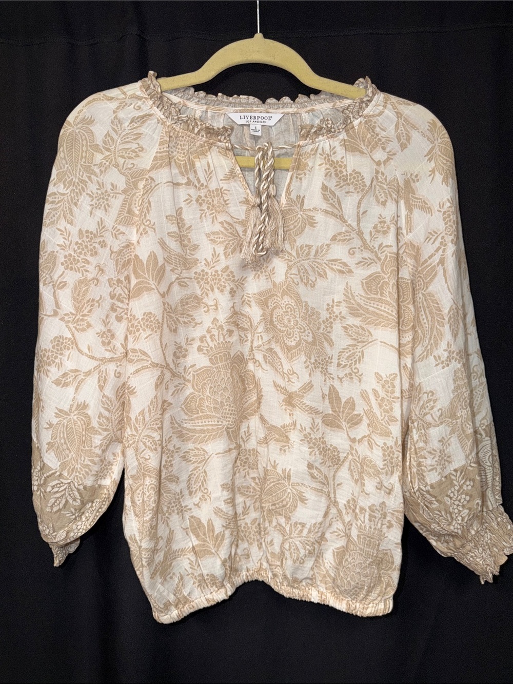 Liverpool Women's Cream & Tan Floral Peasant Top